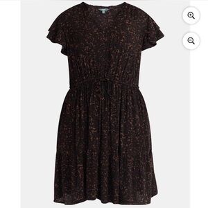 Terra & Sky Black Midi Dress with Rust Floral Print